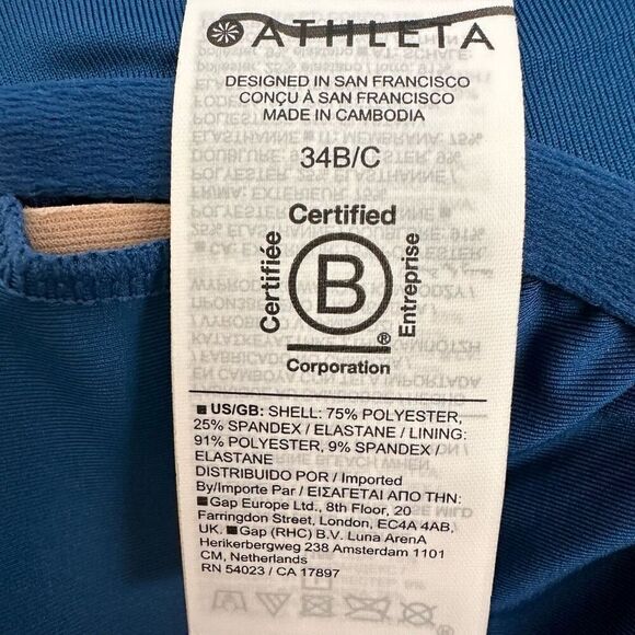 Athleta Square Neck V Bra Cup Bikini Top Dark Lapis Blue size 34 B/C NWOT - Picture 9 of 9
